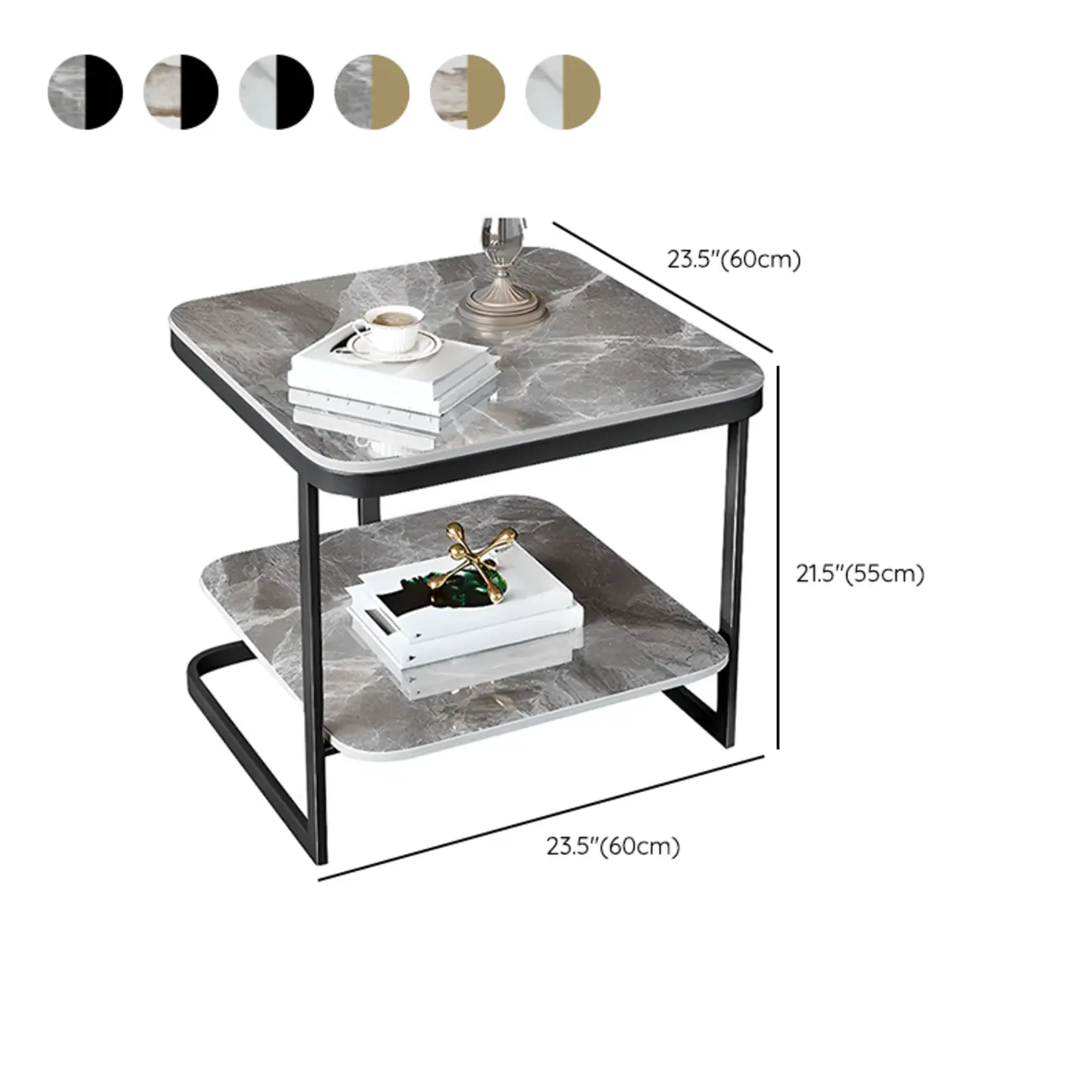 2-Tier C-Shaped White Marble Side Table with Shelf Image - 8 | homeyfad
