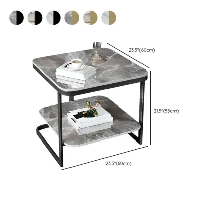 2-Tier C-Shaped White Marble Side Table with Shelf Image - 8
