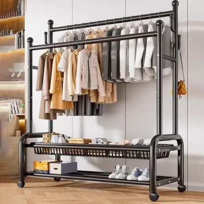 Glam Metal Coat Rack with Shelves and Shoe Storage Image - 1
