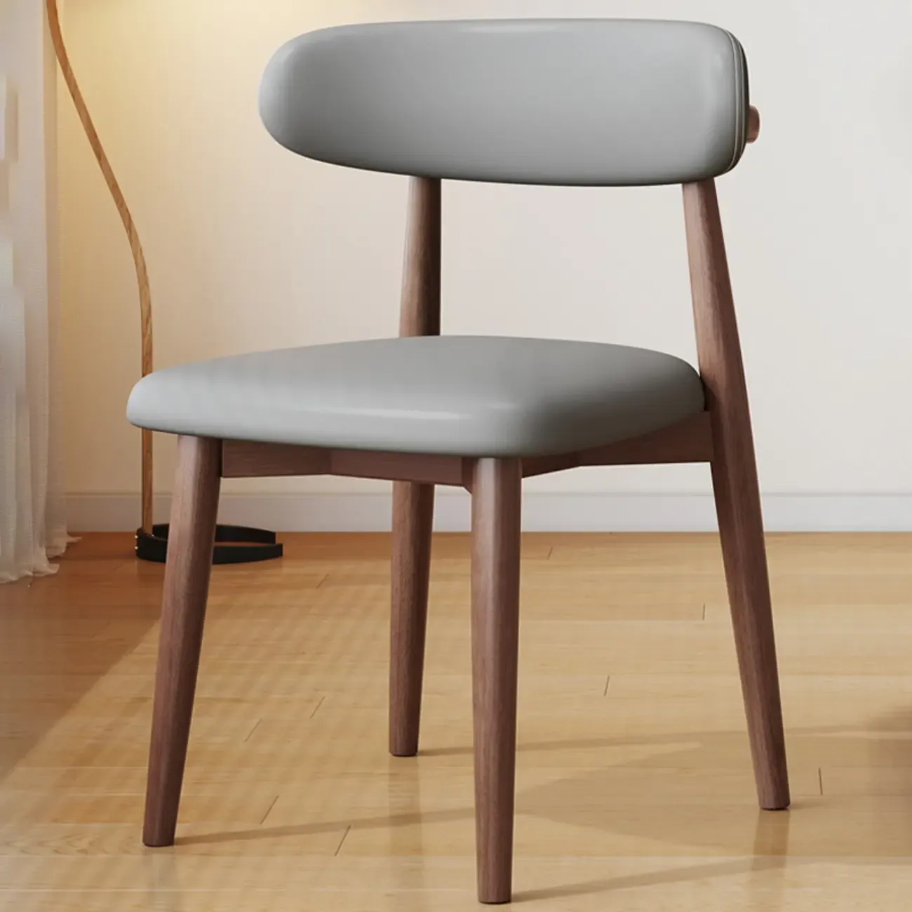 Scandinavian Faux Leather Dining Chair with Wooden Frame and Curved Back Image - 11