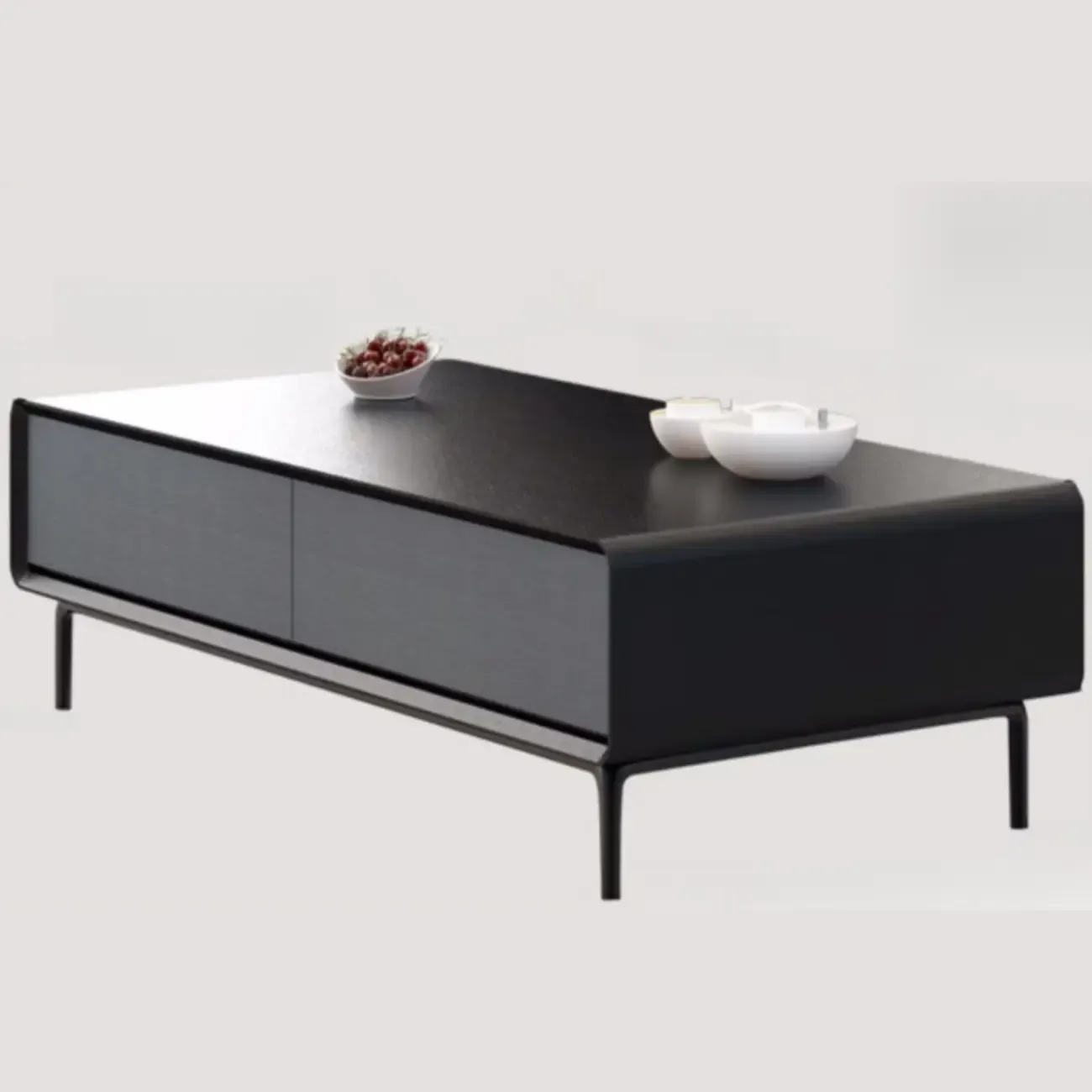 Modern Minimalist Wood Black Coffee Table with Drawers & Legs Image - 10