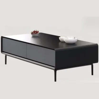 Modern Minimalist Wood Black Coffee Table with Drawers & Legs Image - 10
