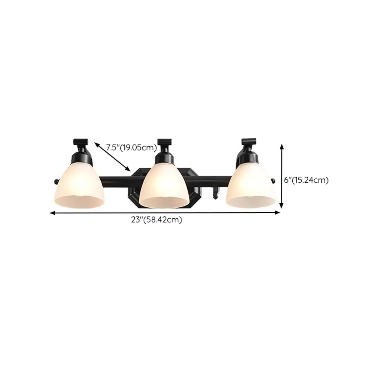 Retro Black 3 heads Vanity Light with White Glass Shades for Bathroom Image - 18 | homeyfad