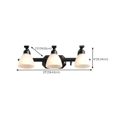 Retro Black 3 heads Vanity Light with White Glass Shades for Bathroom Image - 18