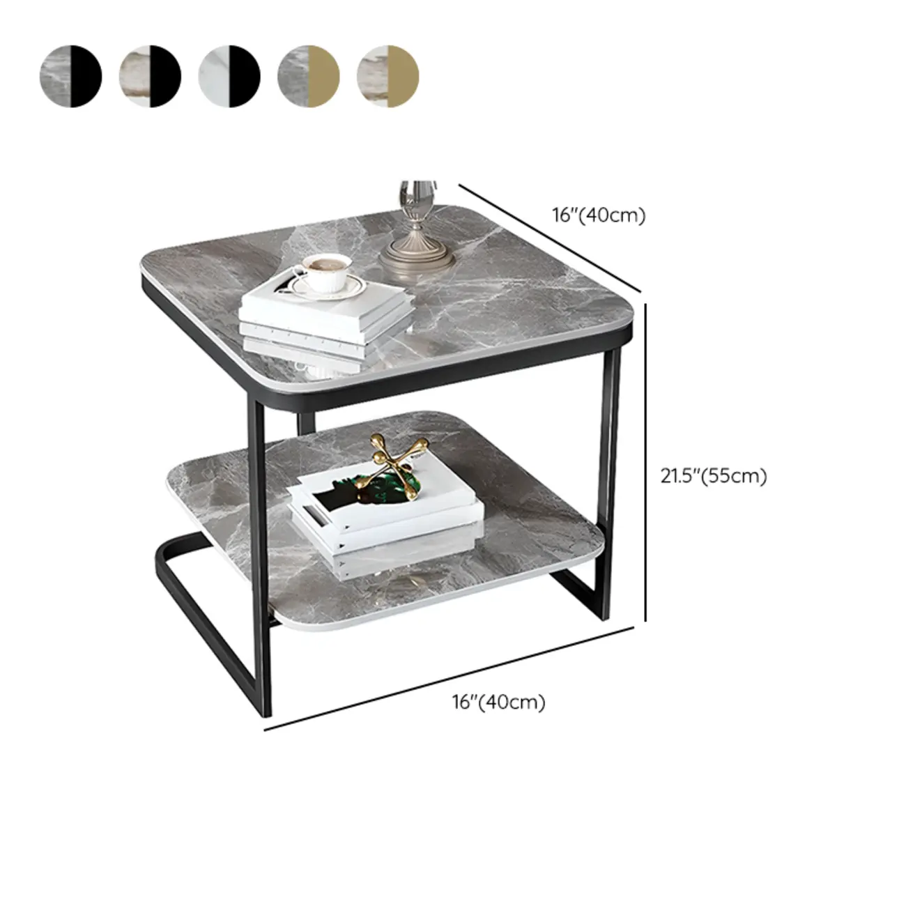 2-Tier C-Shaped White Marble Side Table with Shelf Image - 9 | homeyfad