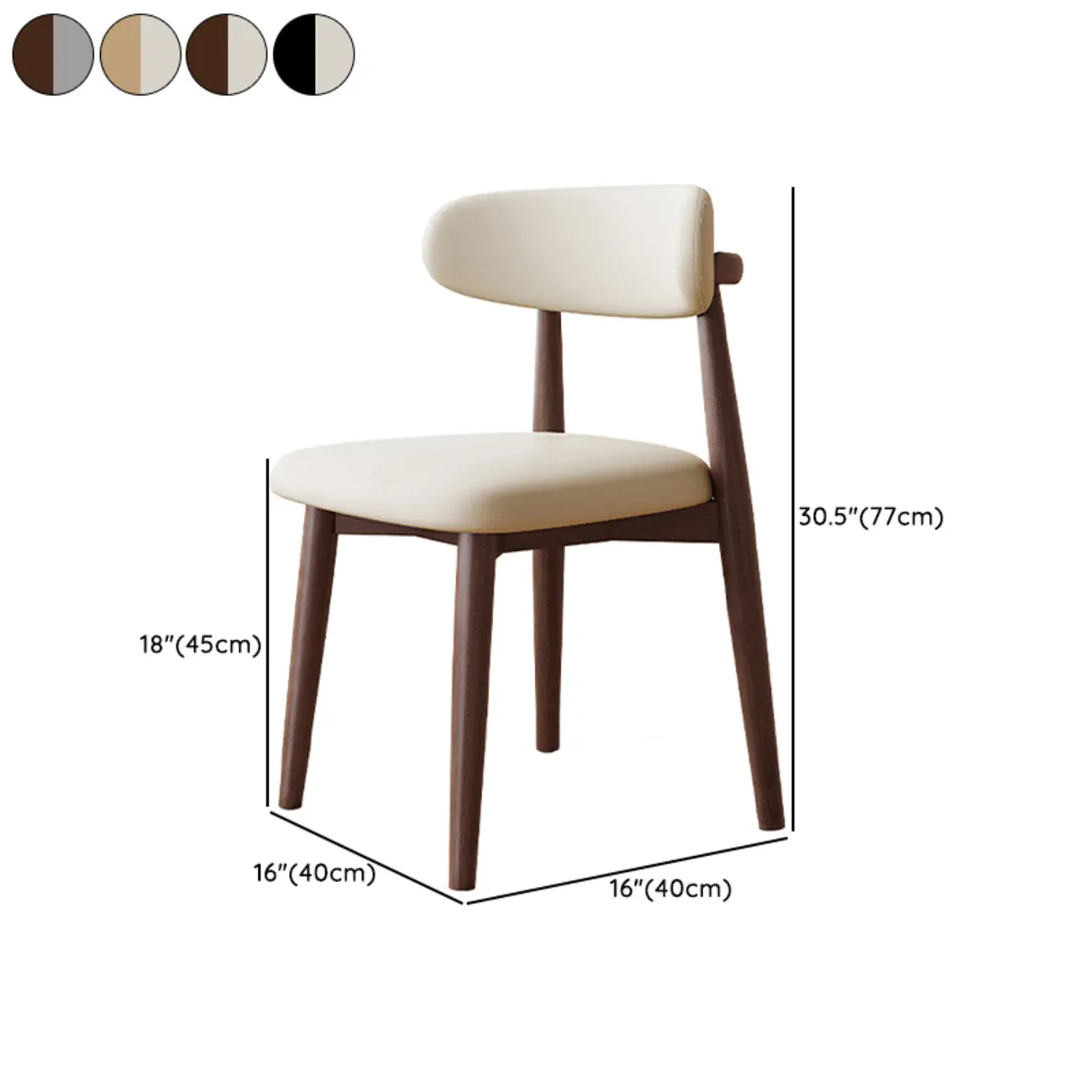 Scandinavian Faux Leather Dining Chair with Wooden Frame and Curved Back #size | homeyfad