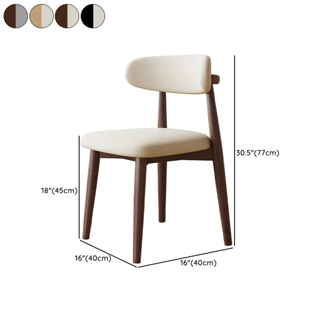 Scandinavian Faux Leather Dining Chair with Wooden Frame and Curved Back #size