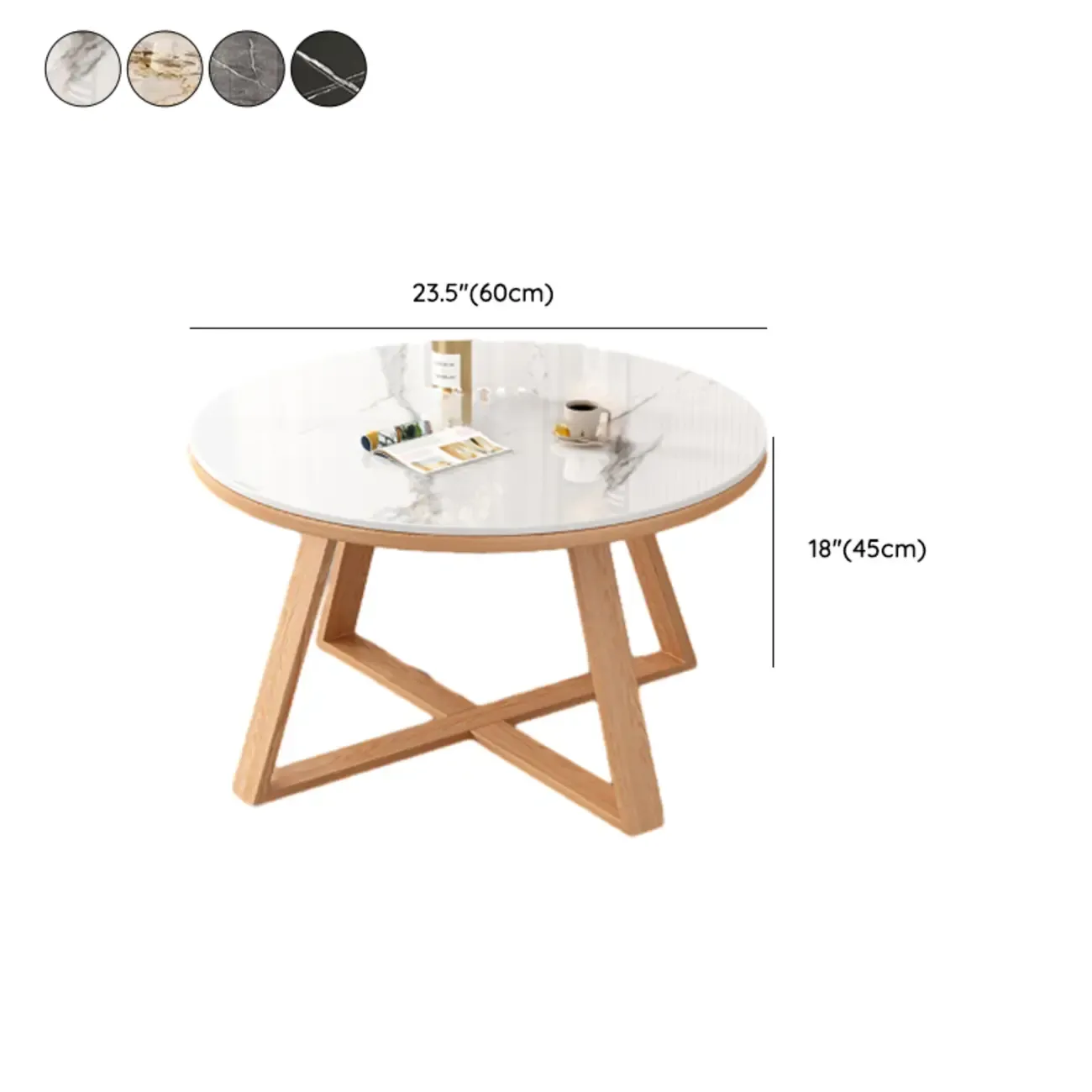 Modern Marble Round 2 Nesting Coffee Table Set with Wood Base Image - 14