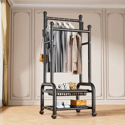 Glam Metal Coat Rack with Shelves and Shoe Storage Image - 2