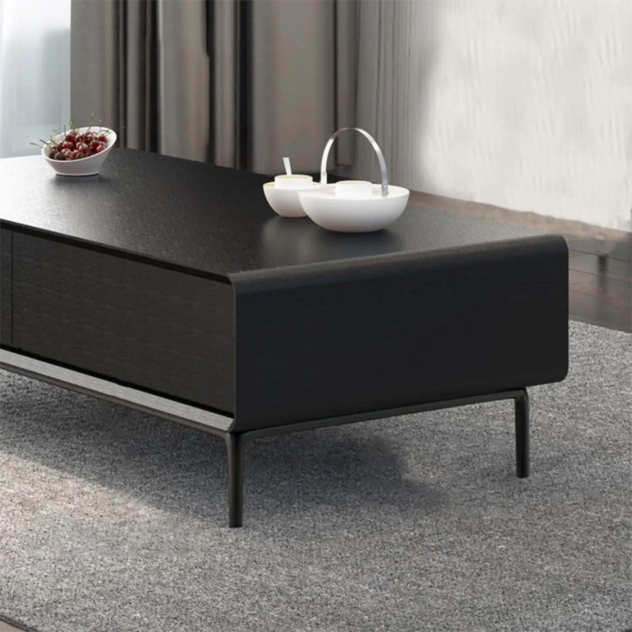 Modern Minimalist Wood Black Coffee Table with Drawers & Legs Image - 11 | homeyfad