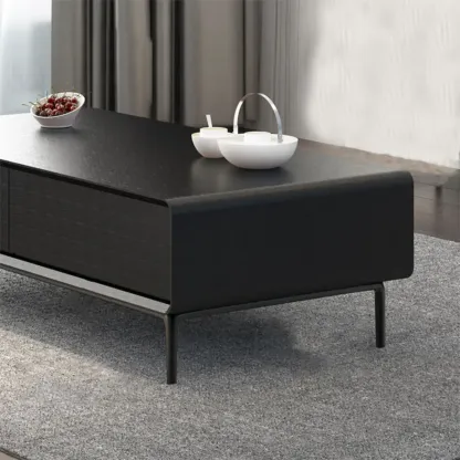 Modern Minimalist Wood Black Coffee Table with Drawers & Legs Image - 11