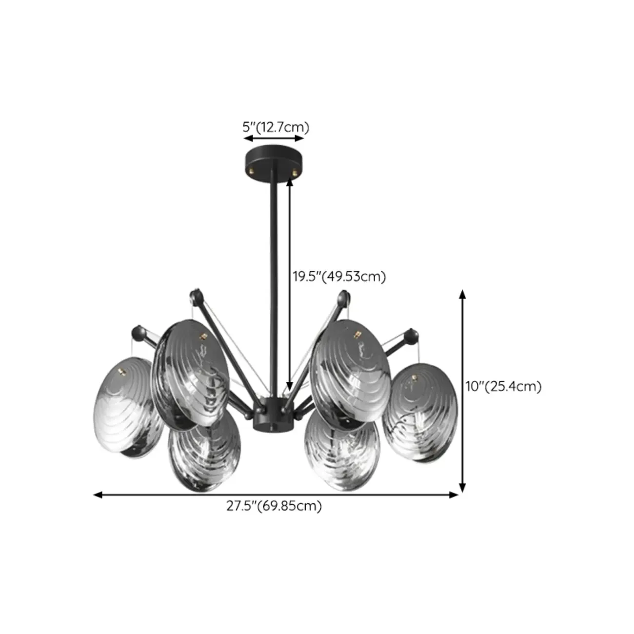 Modern Gray Metal Silver Shell Adjustable Chandeliers #size