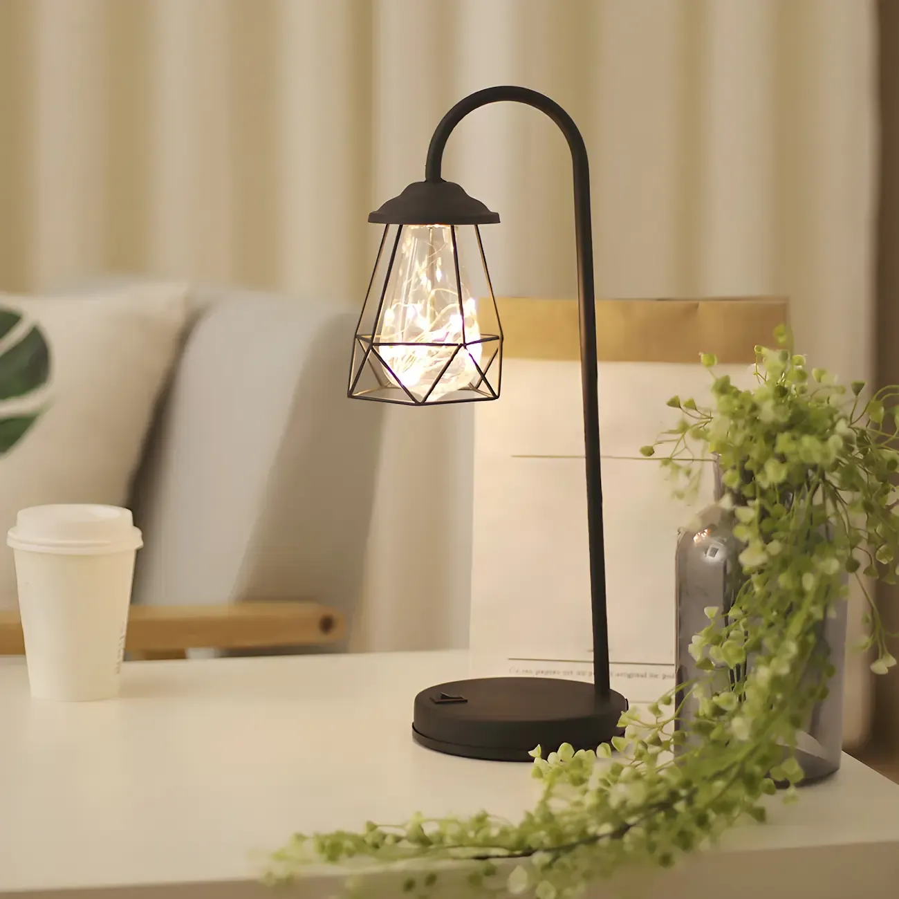 Black Metal copper bulb LED Night Light for desk Image - 2