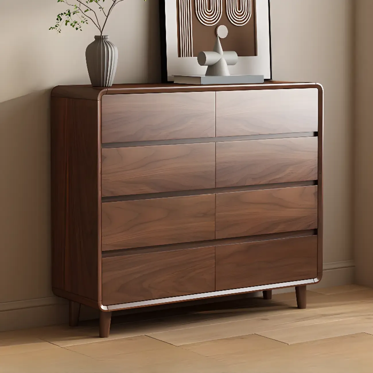 Modern Wood Dresser in Brown with 9 Drawer Storage Image - 16