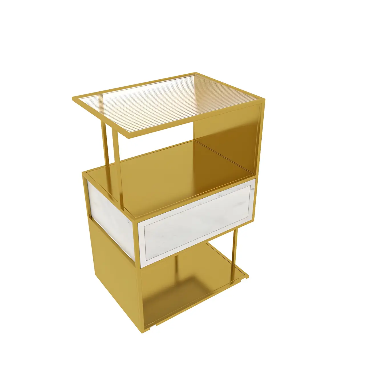 Modern Grey Nightstand Glass Top 1 Drawer Open Shelves Storage Image - 5 | homeyfad
