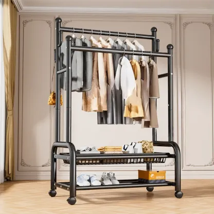 Glam Metal Coat Rack with Shelves and Shoe Storage Image - 5