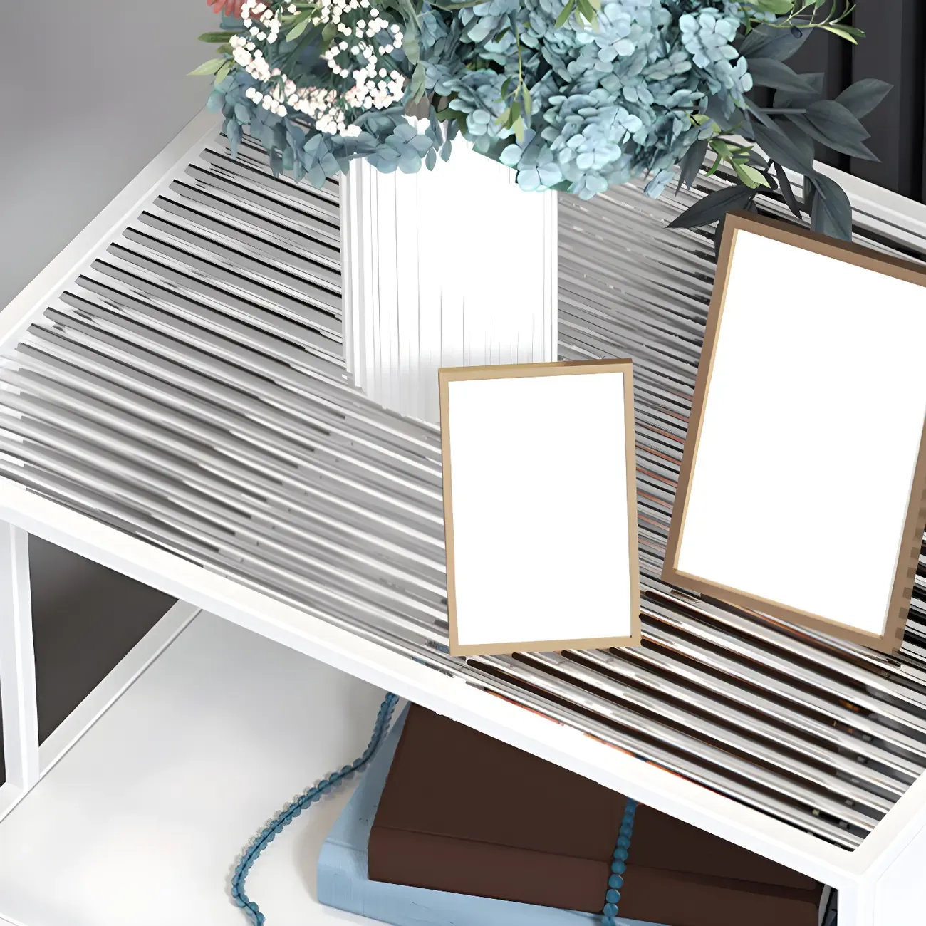 Modern Grey Nightstand Glass Top 1 Drawer Open Shelves Storage Image - 6
