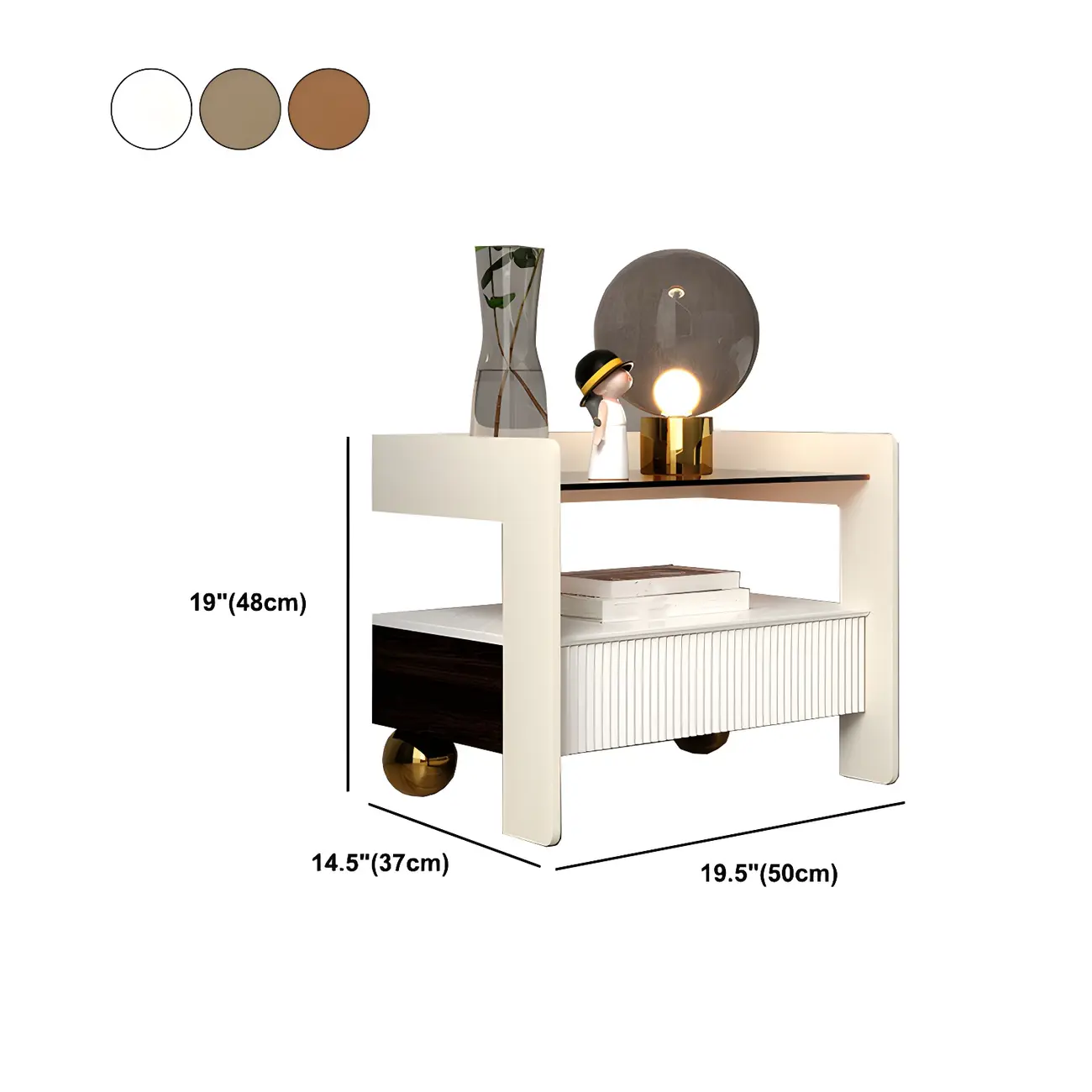 Modern Bedside Table with Drawer Glass Top and Open Storage Image - 16 | homeyfad