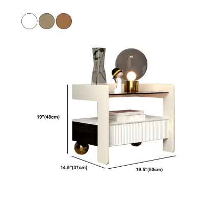 Modern Bedside Table with Drawer Glass Top and Open Storage Image - 16