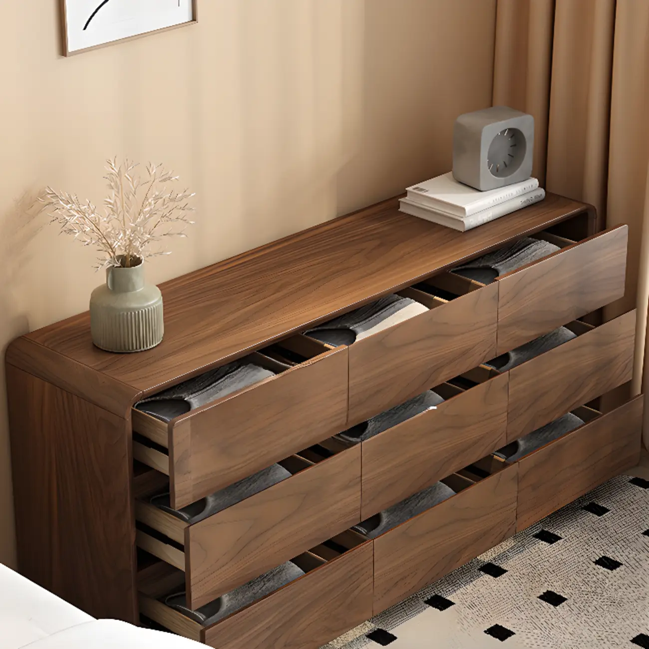Modern Wood Dresser in Brown with 9 Drawer Storage Image - 19 | homeyfad