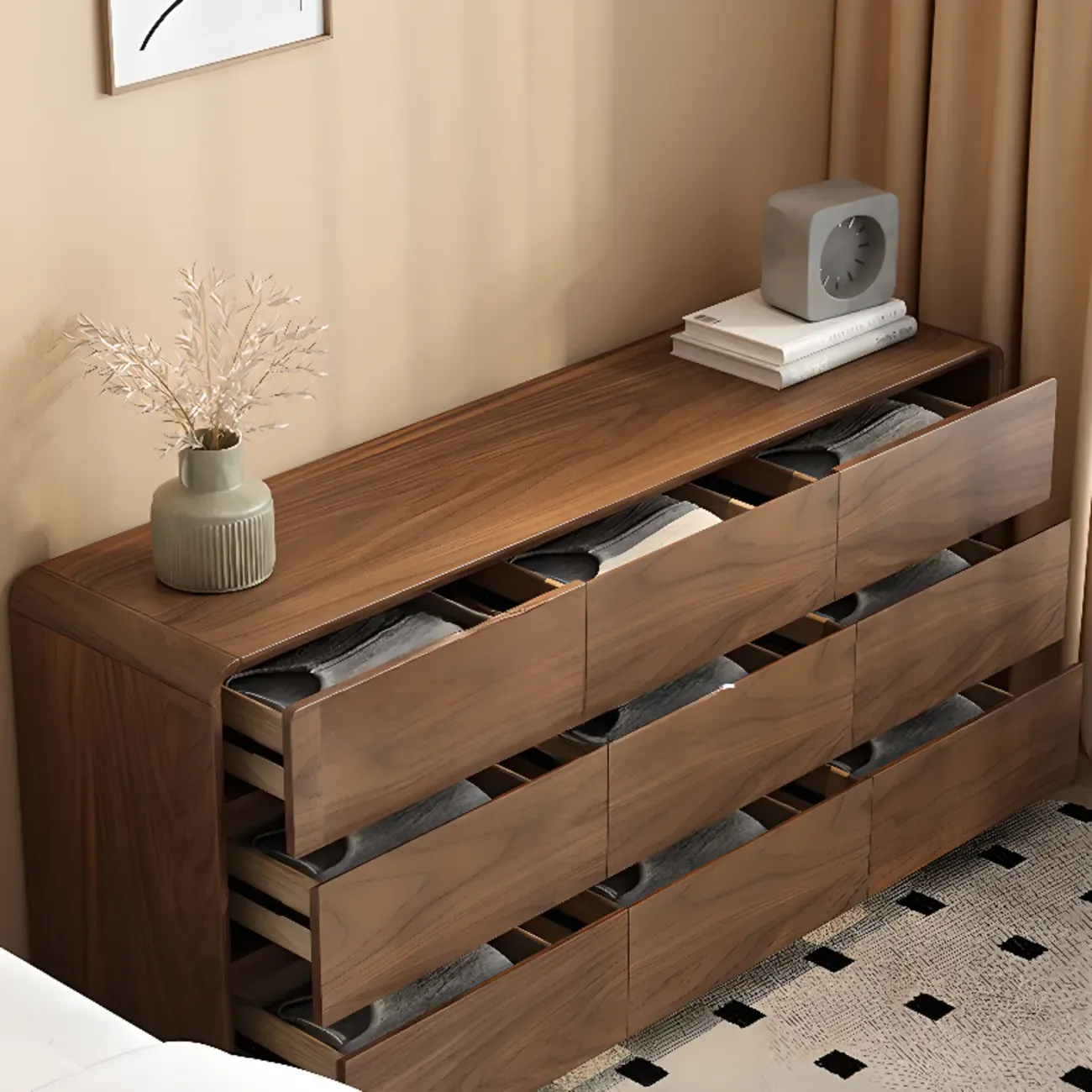 Modern Wood Dresser in Brown with 9 Drawer Storage Image - 19