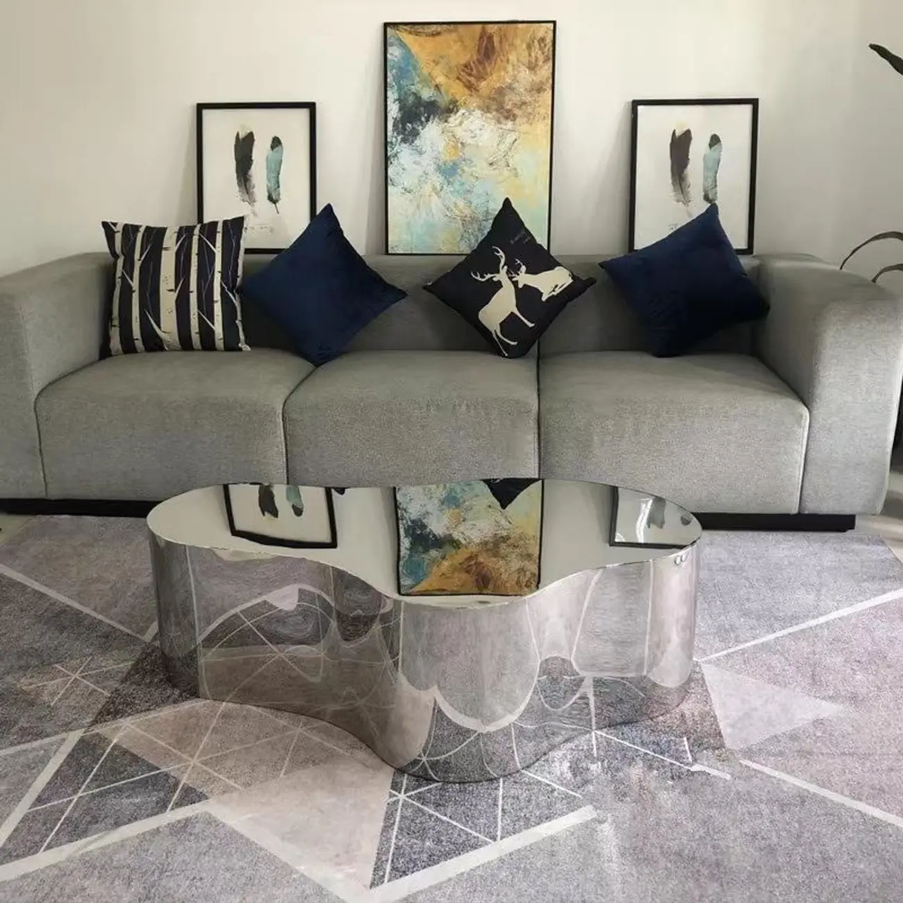 Modern Abstract Unique Silver Coffee Table with Free Form Image - 5 | homeyfad