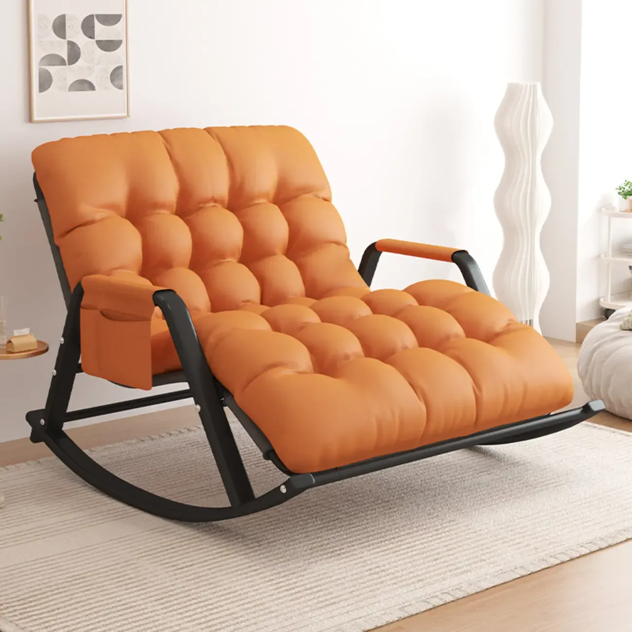 Scandinavian 2 Seats Upholstered Rocking Chair with Track Arms Image - 2