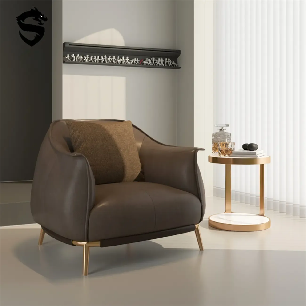 Modern Leather Armchair in Coffee for Living Room Image - 1