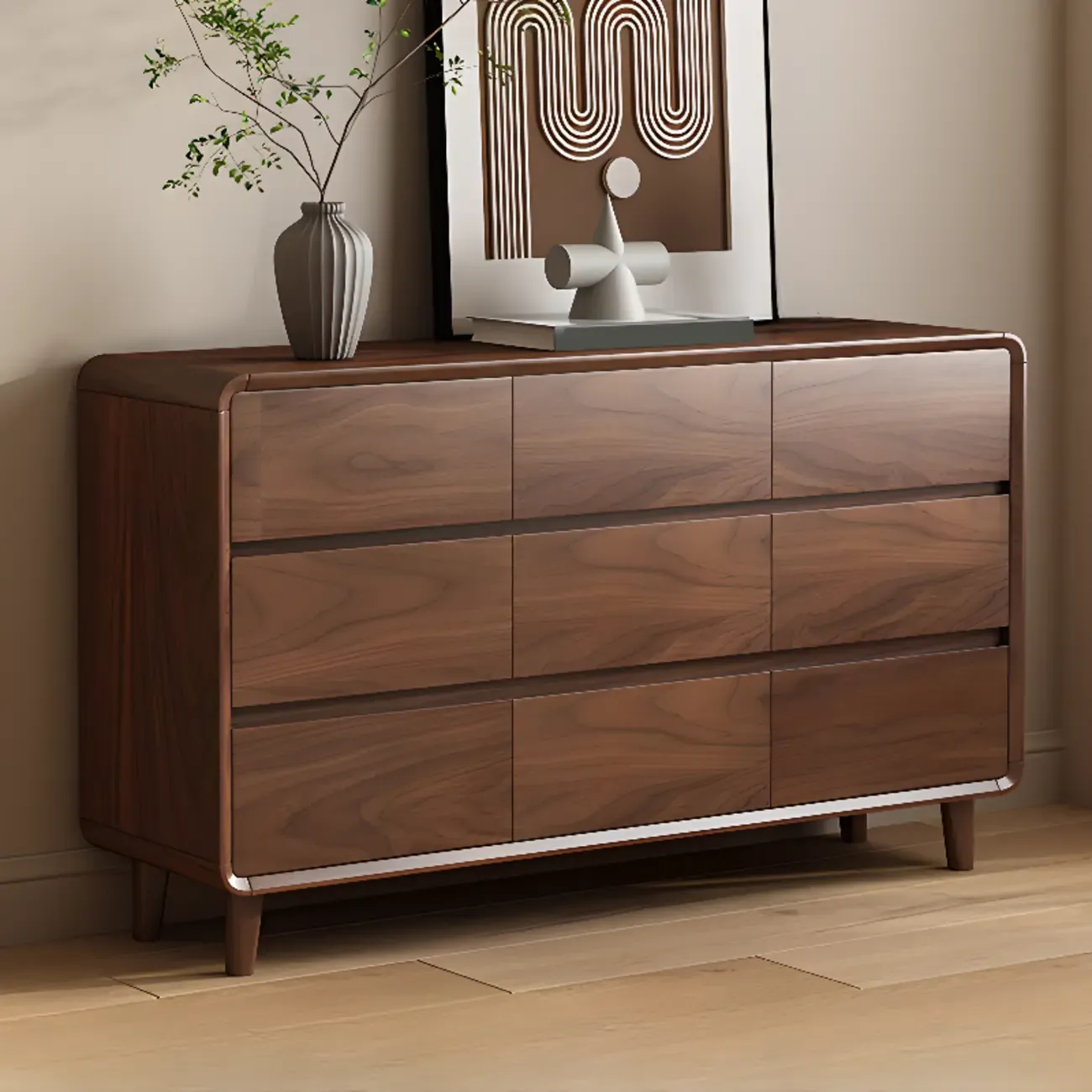 Modern Wood Dresser in Brown with 9 Drawer Storage Image - 20