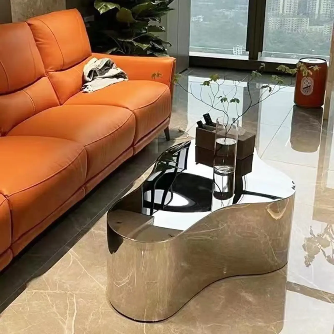 Modern Abstract Unique Silver Coffee Table with Free Form Image - 8 | homeyfad