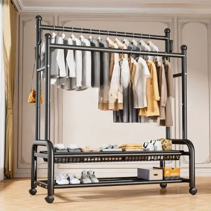 Glam Metal Coat Rack with Shelves and Shoe Storage Image - 9