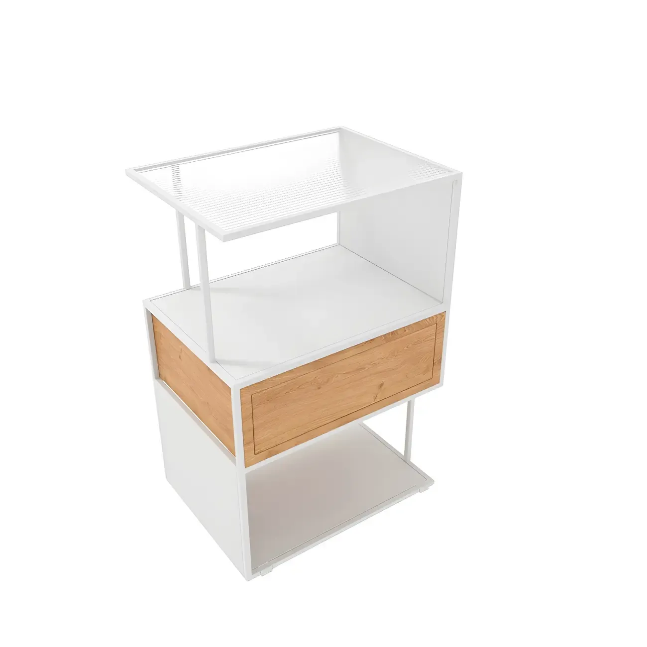 Modern Grey Nightstand Glass Top 1 Drawer Open Shelves Storage Image - 11
