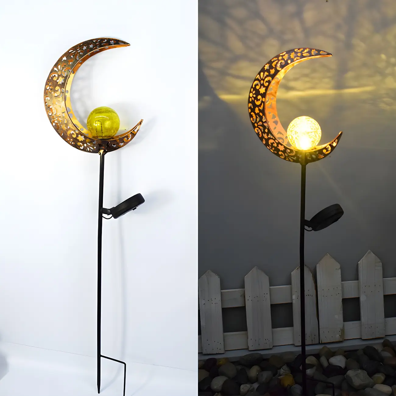 Solar LED Moon Stake Light with Crackle Glass Globe for Garden Image - 1 | homeyfad