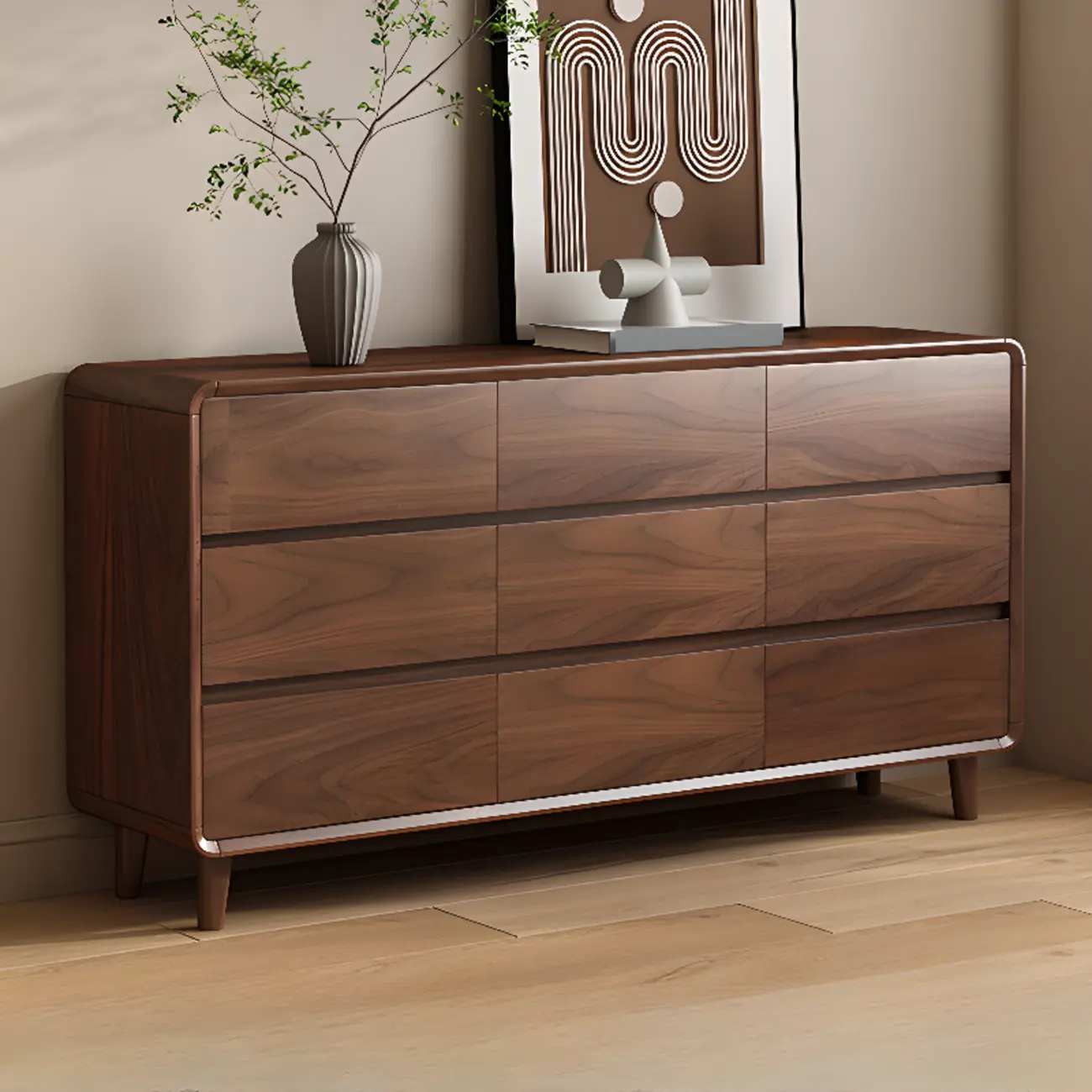 Modern Wood Dresser in Brown with 9 Drawer Storage Image - 22 | homeyfad