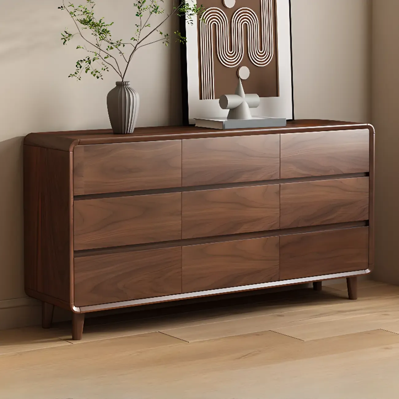 Modern Wood Dresser in Brown with 9 Drawer Storage Image - 22