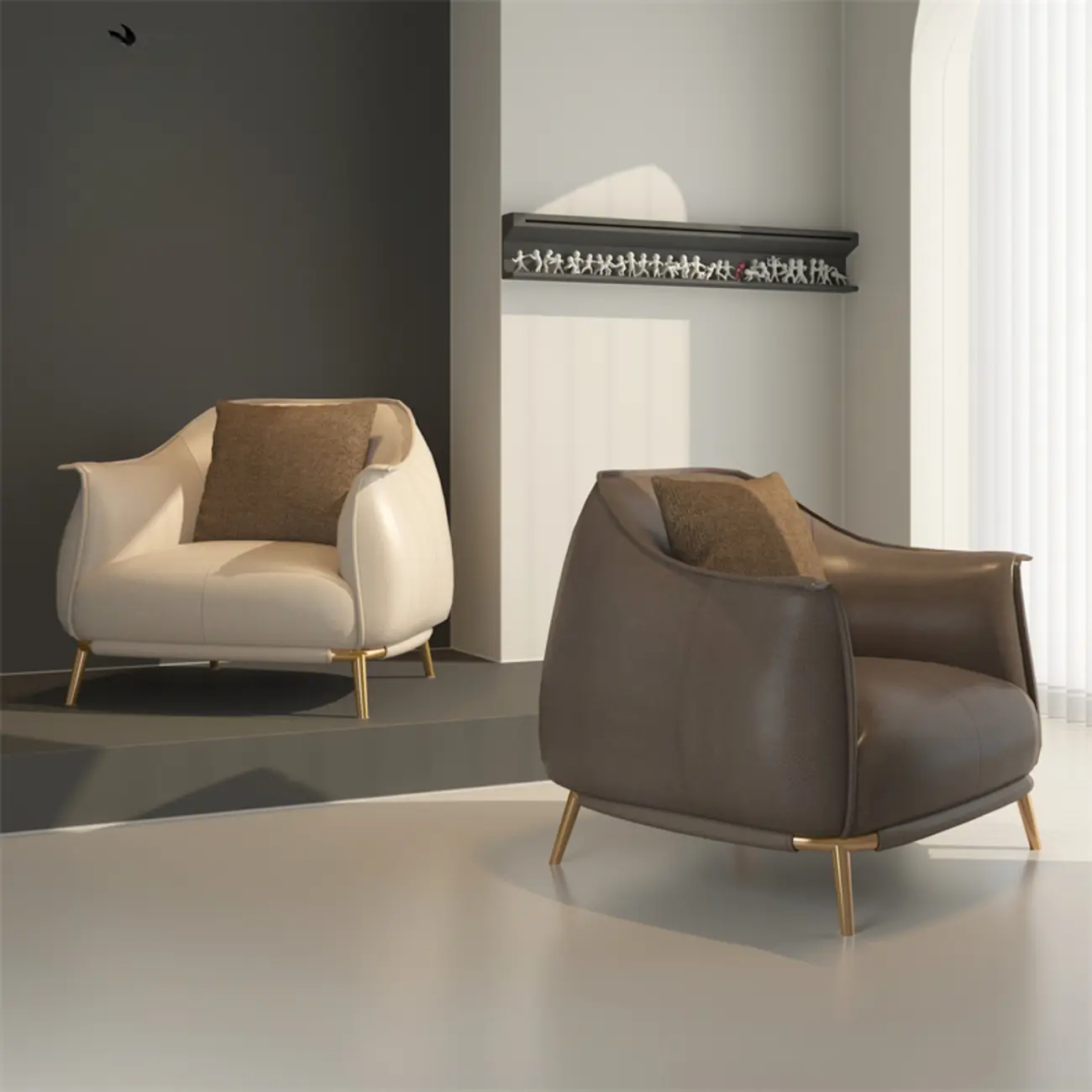 Modern Leather Armchair in Coffee for Living Room Image - 4 | homeyfad