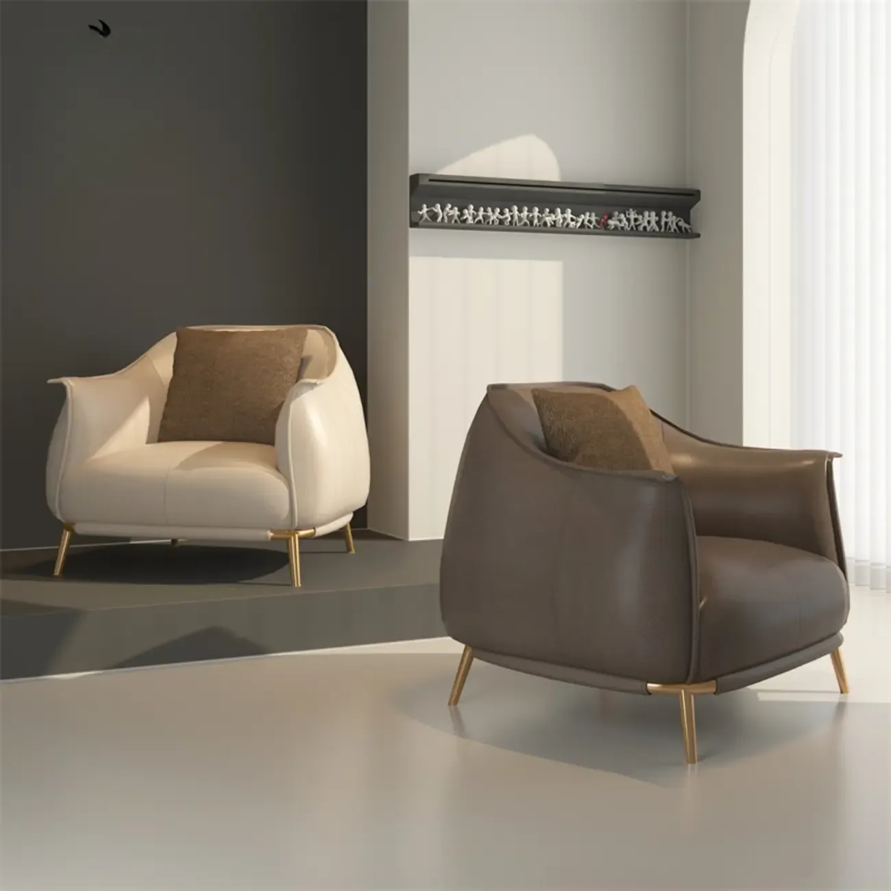Modern Leather Armchair in Coffee for Living Room Image - 4