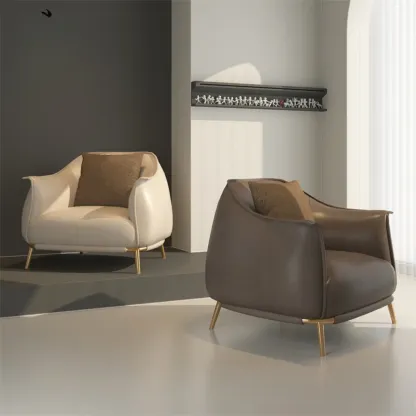 Modern Leather Armchair in Coffee for Living Room Image - 4