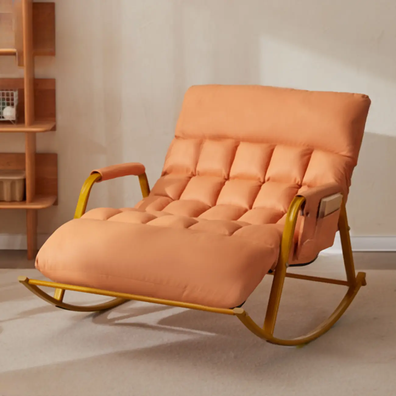 Scandinavian 2 Seats Upholstered Rocking Chair with Track Arms Image - 5 | homeyfad