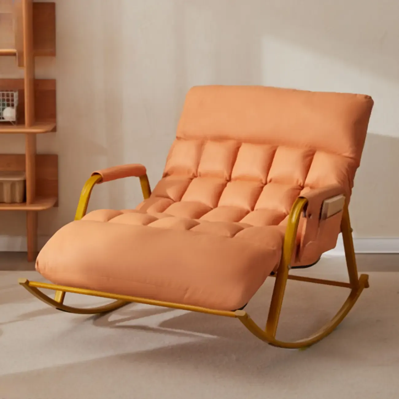 Scandinavian 2 Seats Upholstered Rocking Chair with Track Arms Image - 5