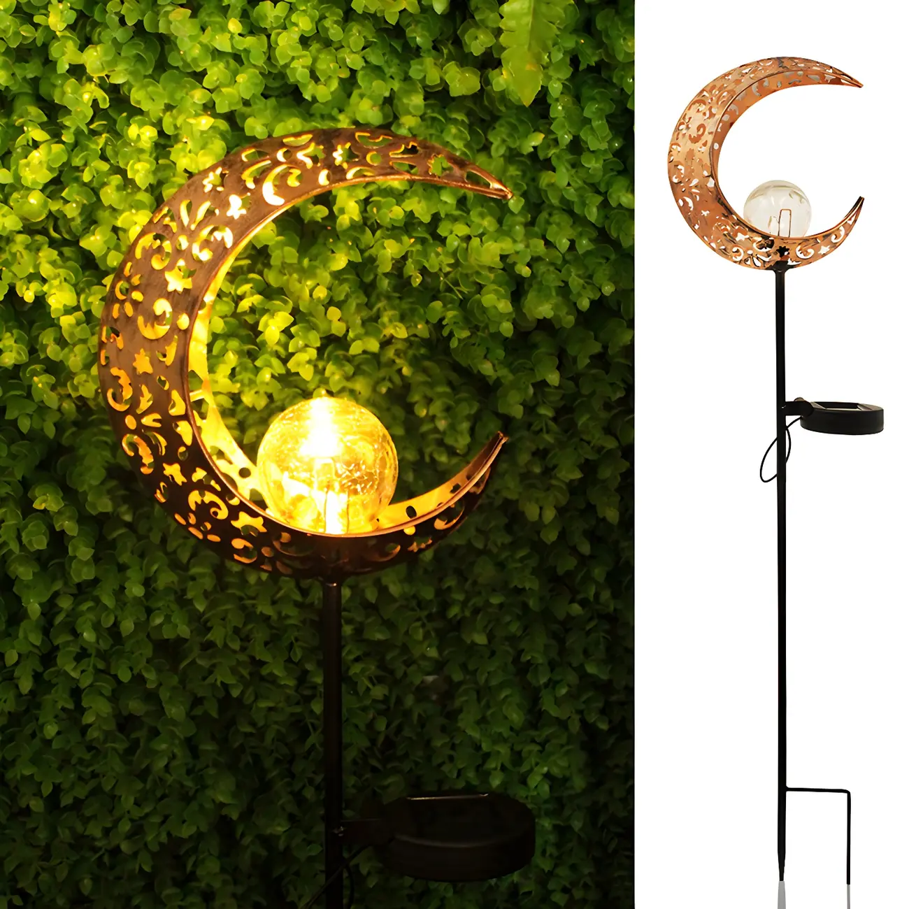  Solar LED Moon Stake Light with Crackle Glass Globe for Garden Image - 2 | homeyfad