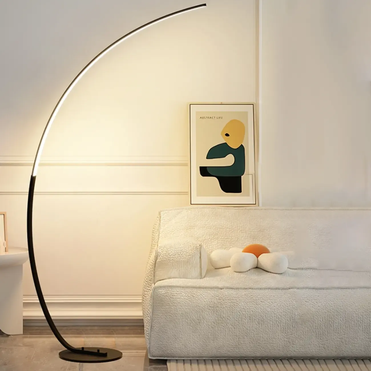 Minimalist Dimmable Black LED Arc Floor Lamp for Living Room Image - 2