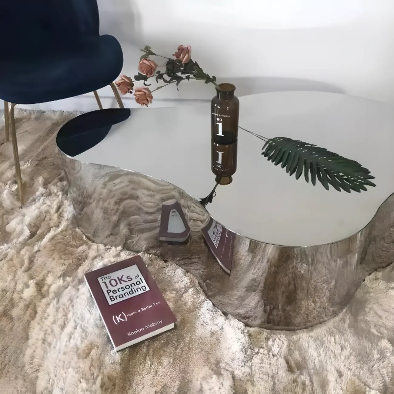 Modern Abstract Unique Silver Coffee Table with Free Form Image - 7 | homeyfad