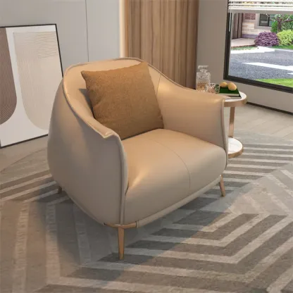 Modern Leather Armchair in Coffee for Living Room Image - 5