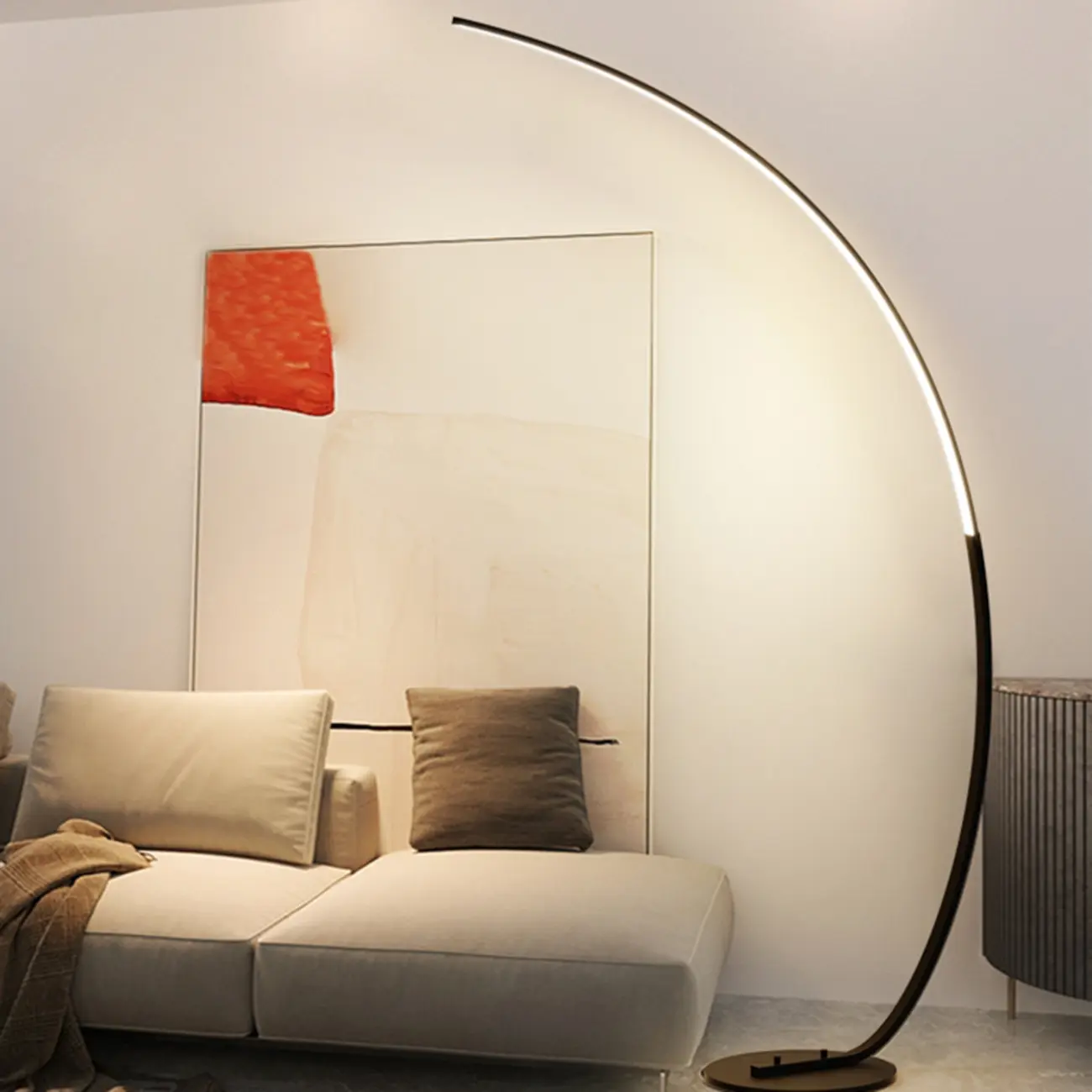 Minimalist Dimmable Black  LED Arc Floor Lamp for Living Room Image - 3 | homeyfad
