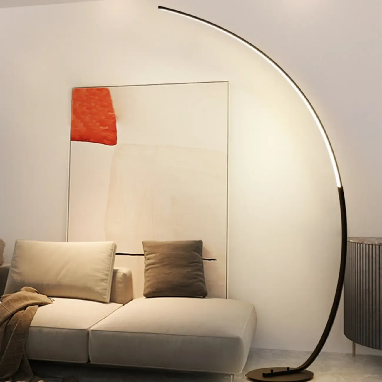 Minimalist Dimmable Black LED Arc Floor Lamp for Living Room Image - 3