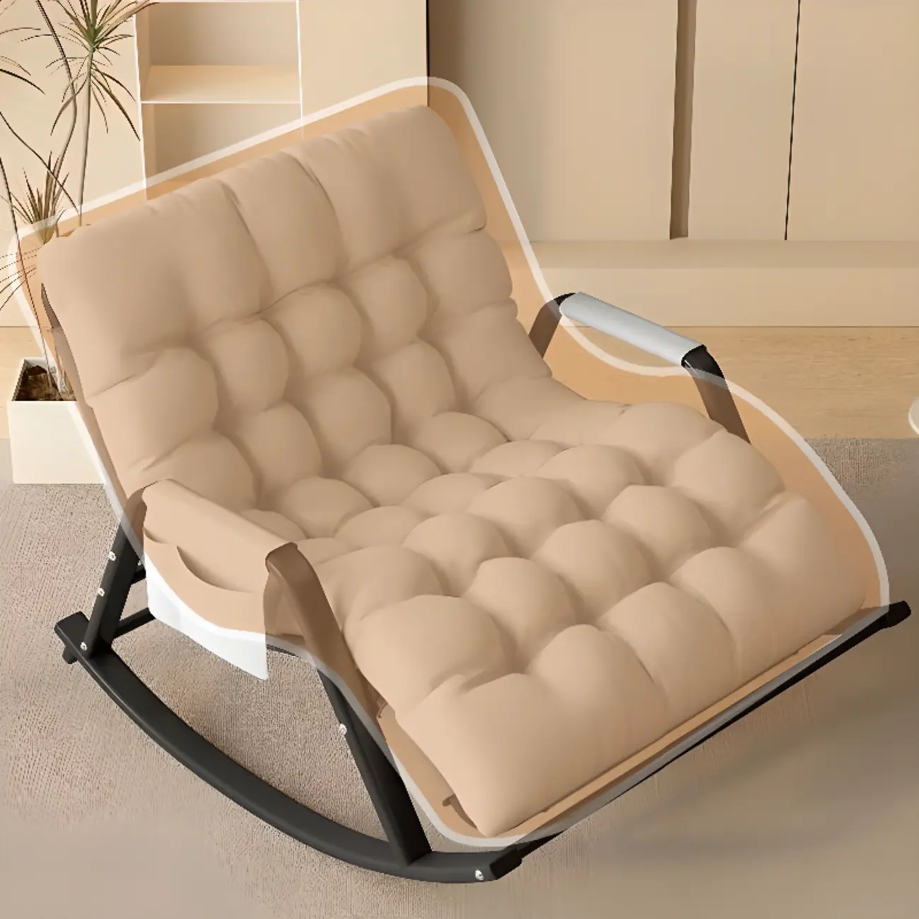 Scandinavian 2 Seats Upholstered Rocking Chair with Track Arms Image - 7 | homeyfad