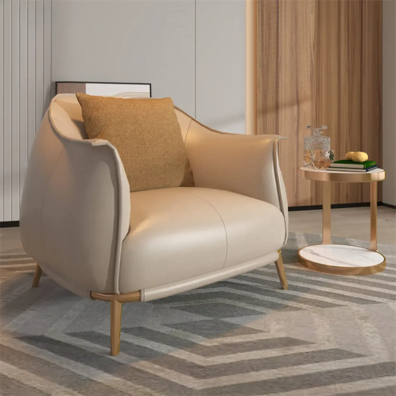 Modern Leather Armchair in Coffee for Living Room Image - 6