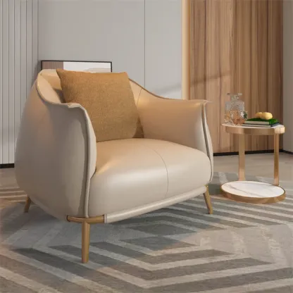 Modern Leather Armchair in Coffee for Living Room Image - 6