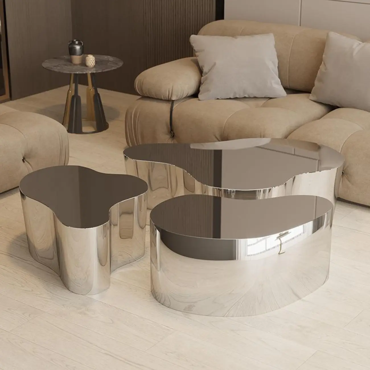 Modern Abstract Unique Silver Coffee Table with Free Form Image - 1 | homeyfad